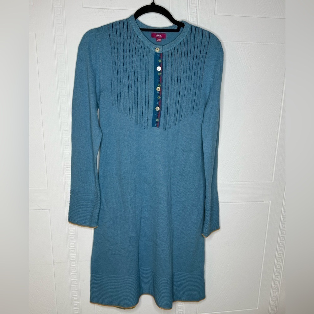 Women IVKO Merino Wool Blend A-line Knee Length Knit Dress Blue M/38